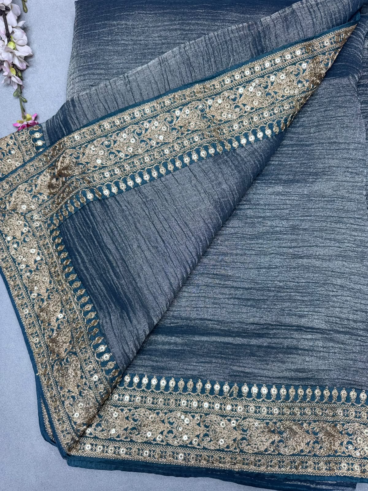 Blue Crush Organza with Kalamkari Blouse Saree 110