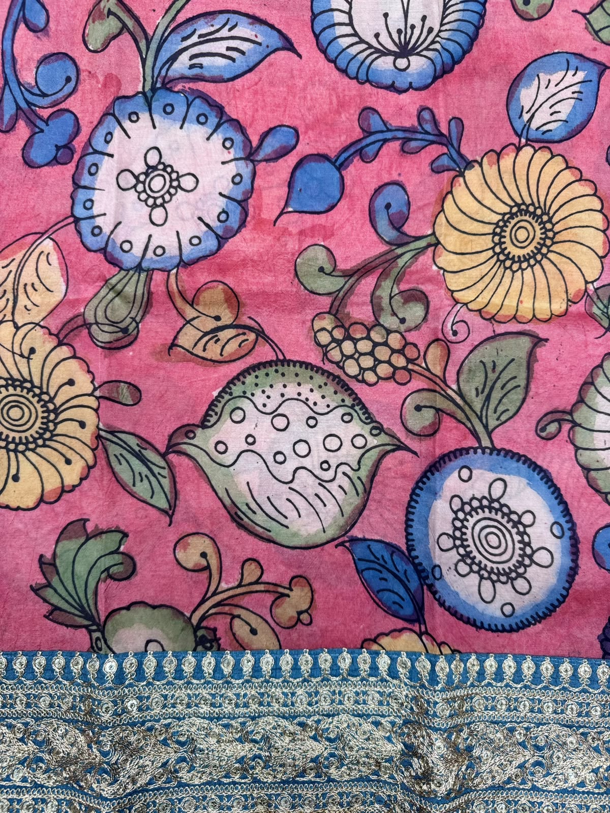 Blue Crush Organza with Kalamkari Blouse Saree 110