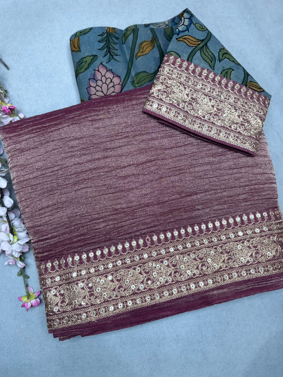 Peach Crush Organza with Kalamkari Blouse Saree 110