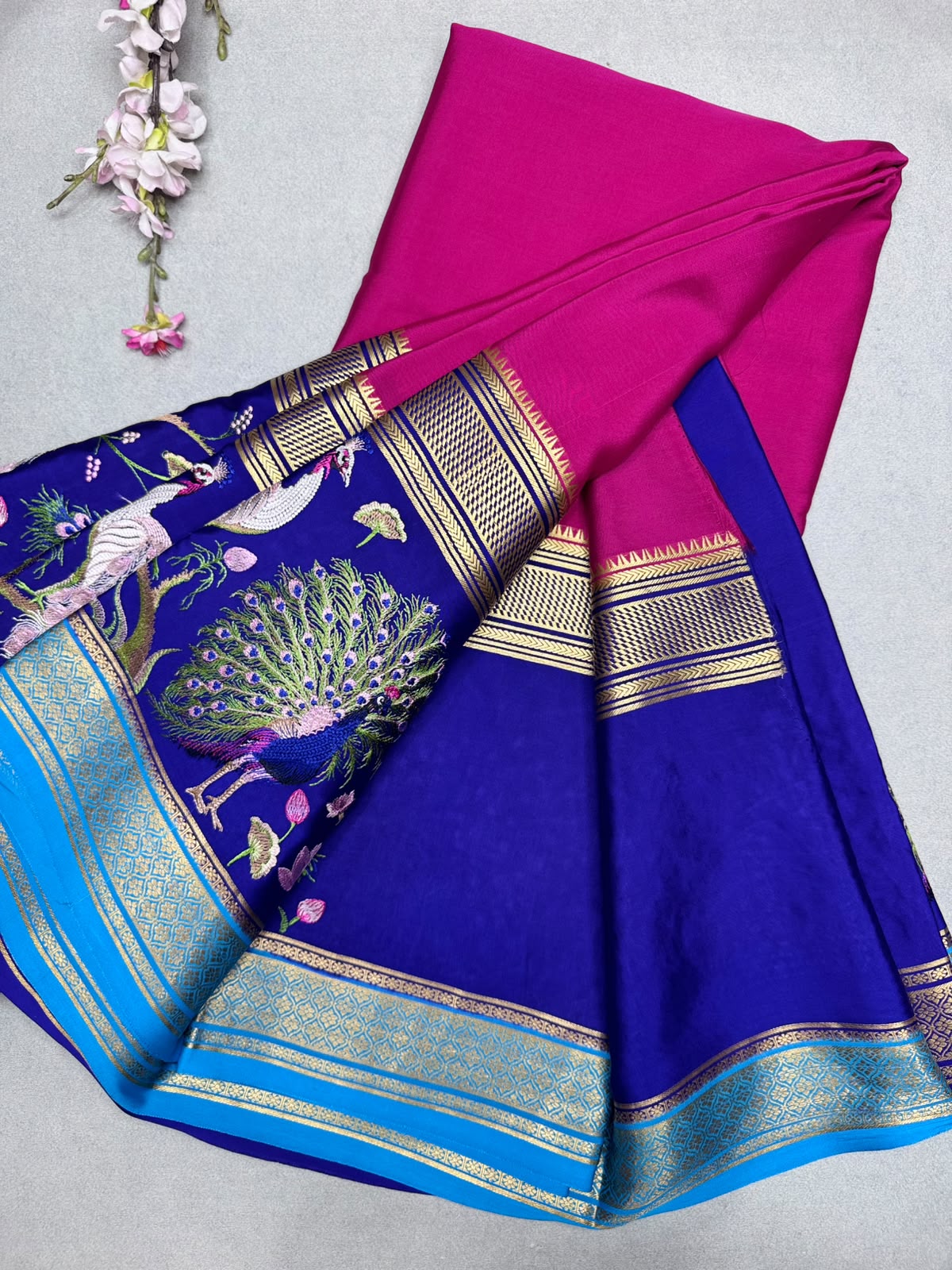 Magenta Embroidery Border Pure Mysore Crepe Silk Saree 110