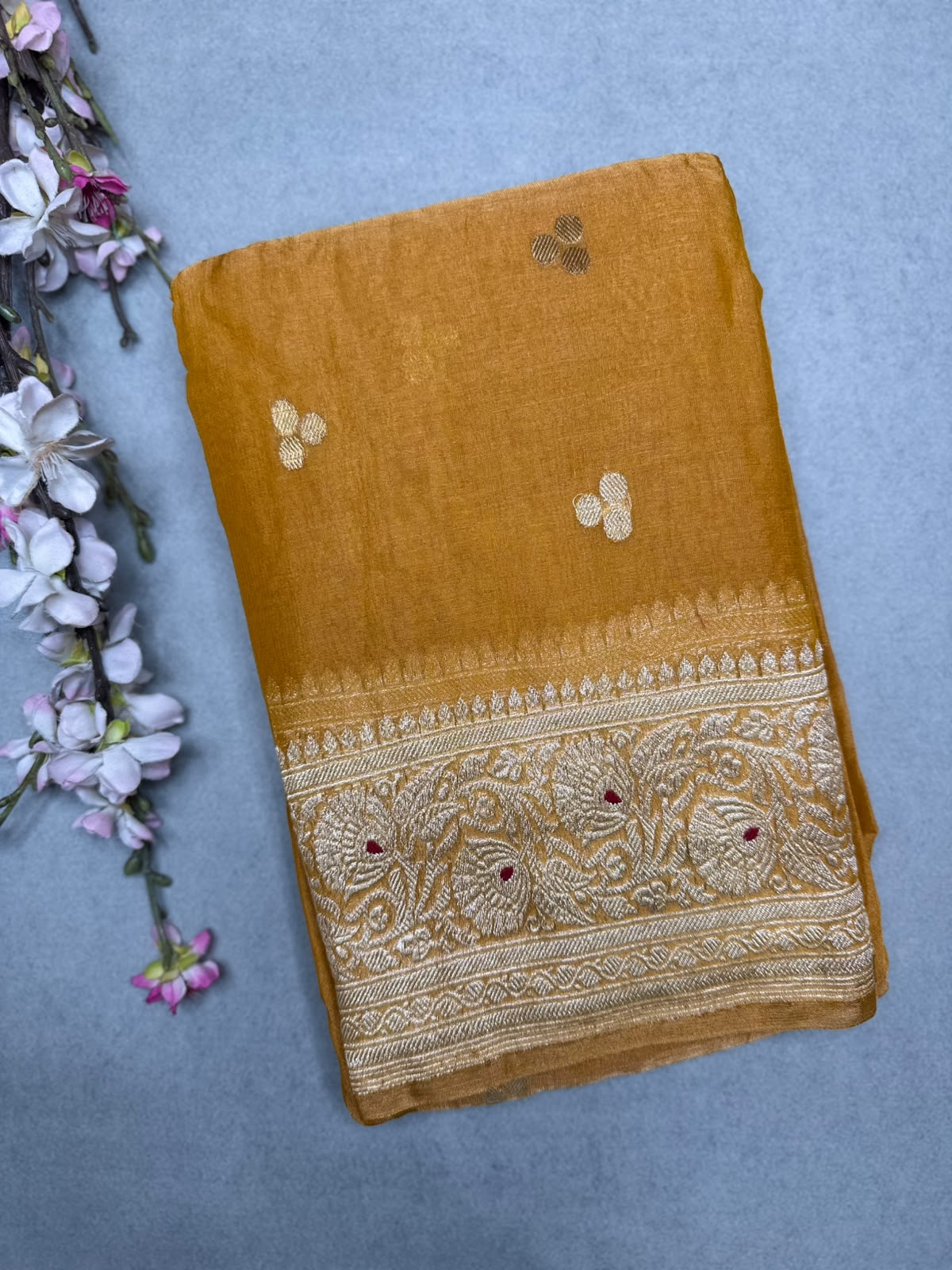 Mustard Small Butta Pure Tissue Chiffon Saree 110