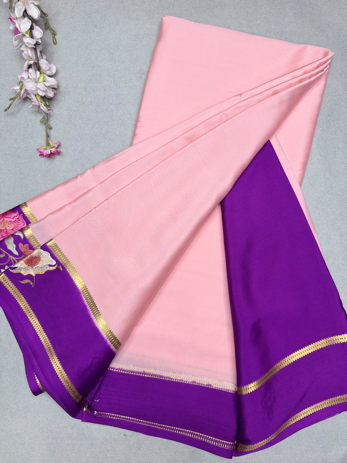 Peach Embroidery Border Pure Mysore Crepe Silk Saree 110