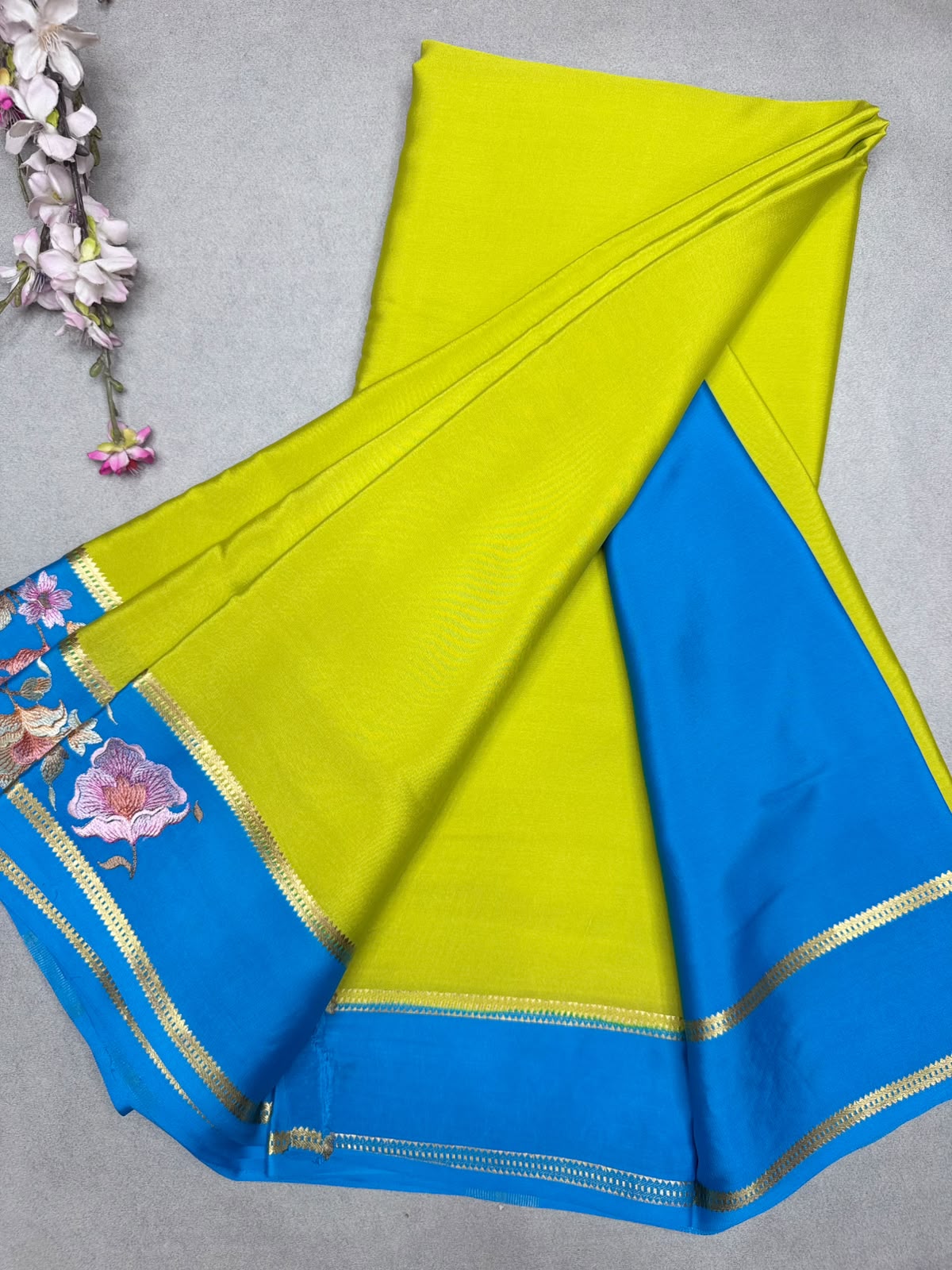 Yellow Embroidery Border Pure Mysore Crepe Silk Saree 110