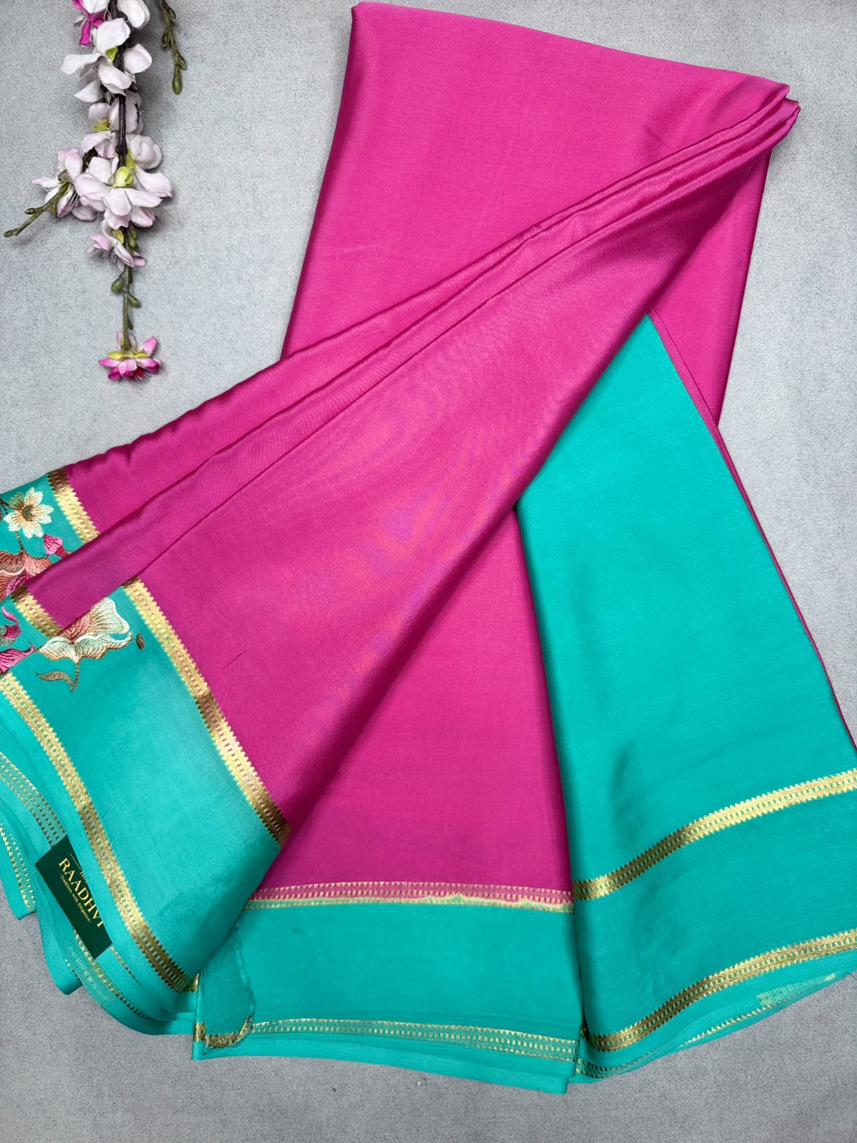 Pink Embroidery Border Pure Mysore Crepe Silk Saree 110