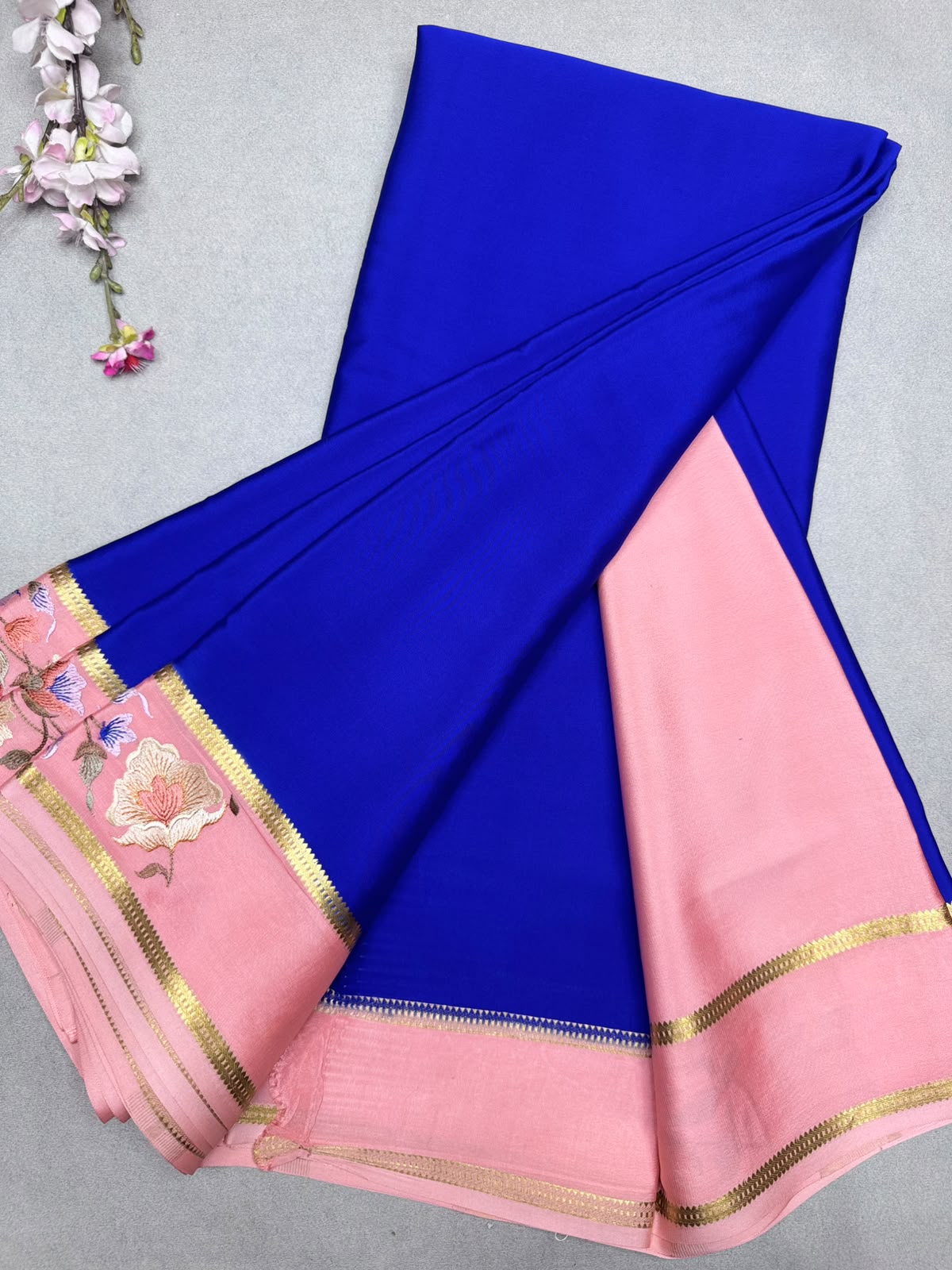 Royal Blue Embroidery Border Pure Mysore Crepe Silk Saree 110