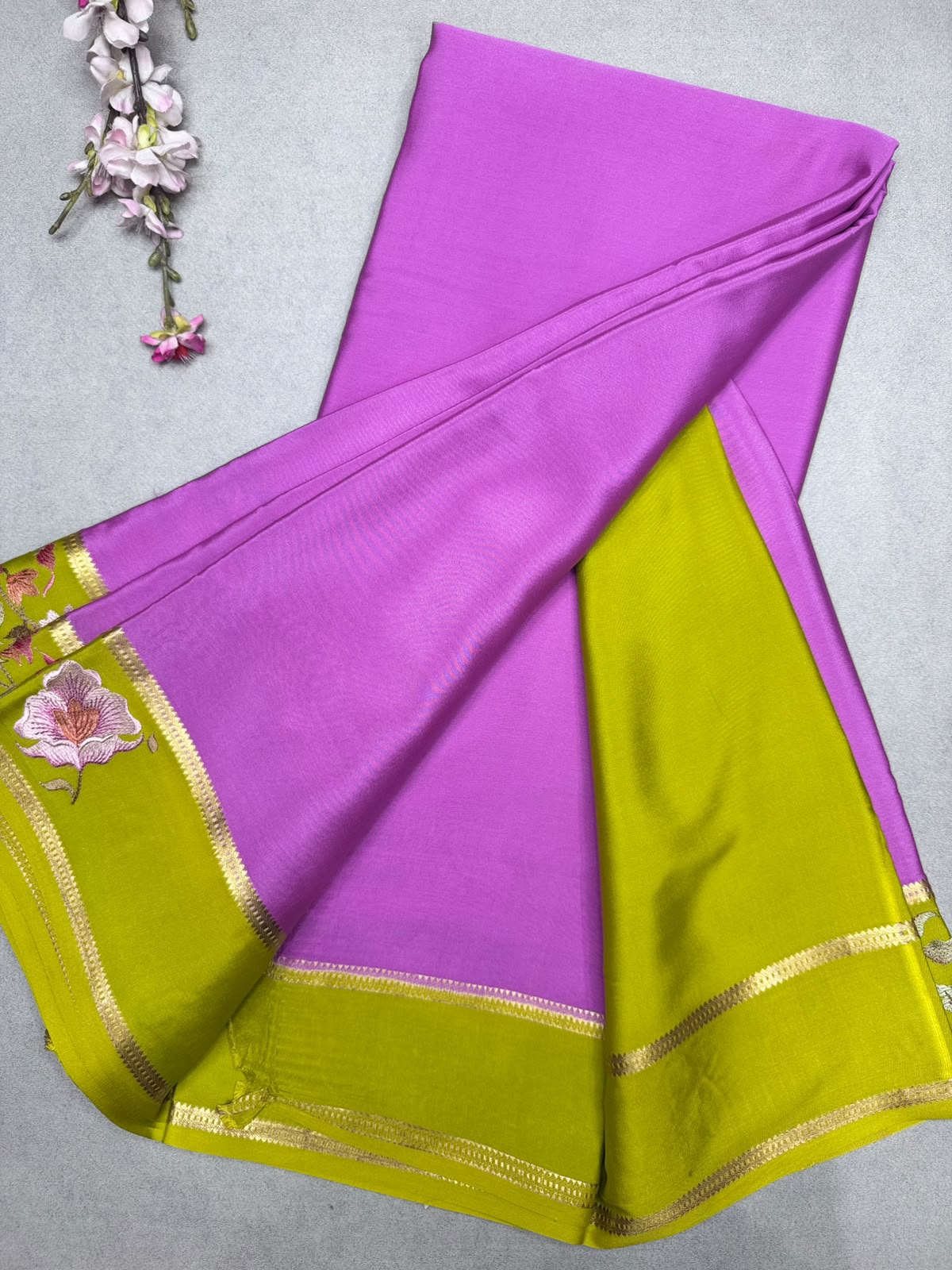 Mauve Embroidery Border Pure Mysore Crepe Silk Saree 110