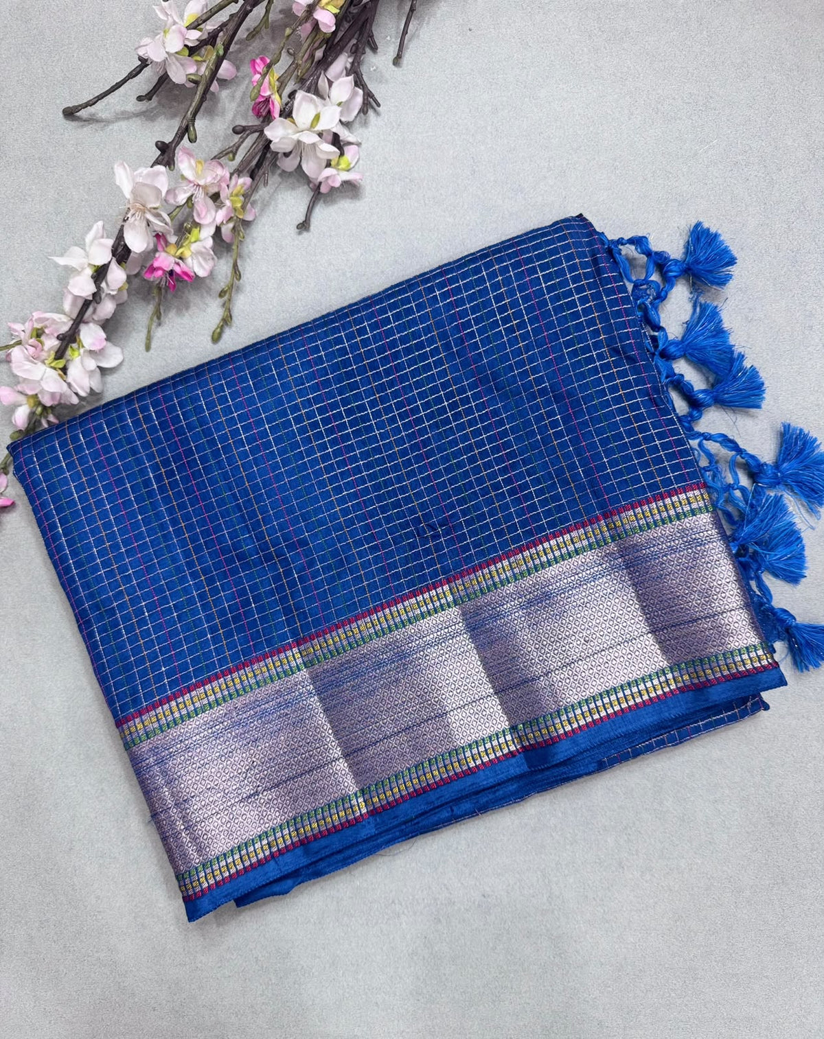 Blue Dola Checks Saree 110