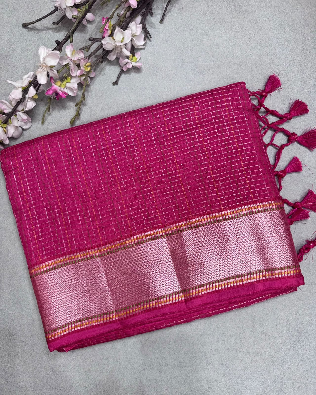 Rani Pink Dola Checks Saree 110