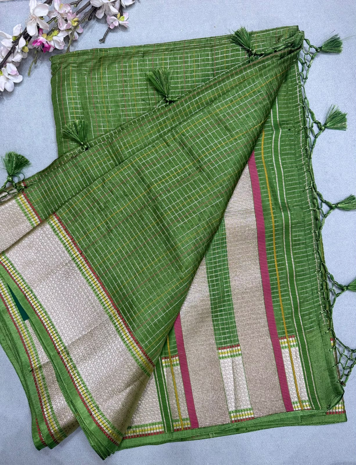 Green Dola Checks Saree 110