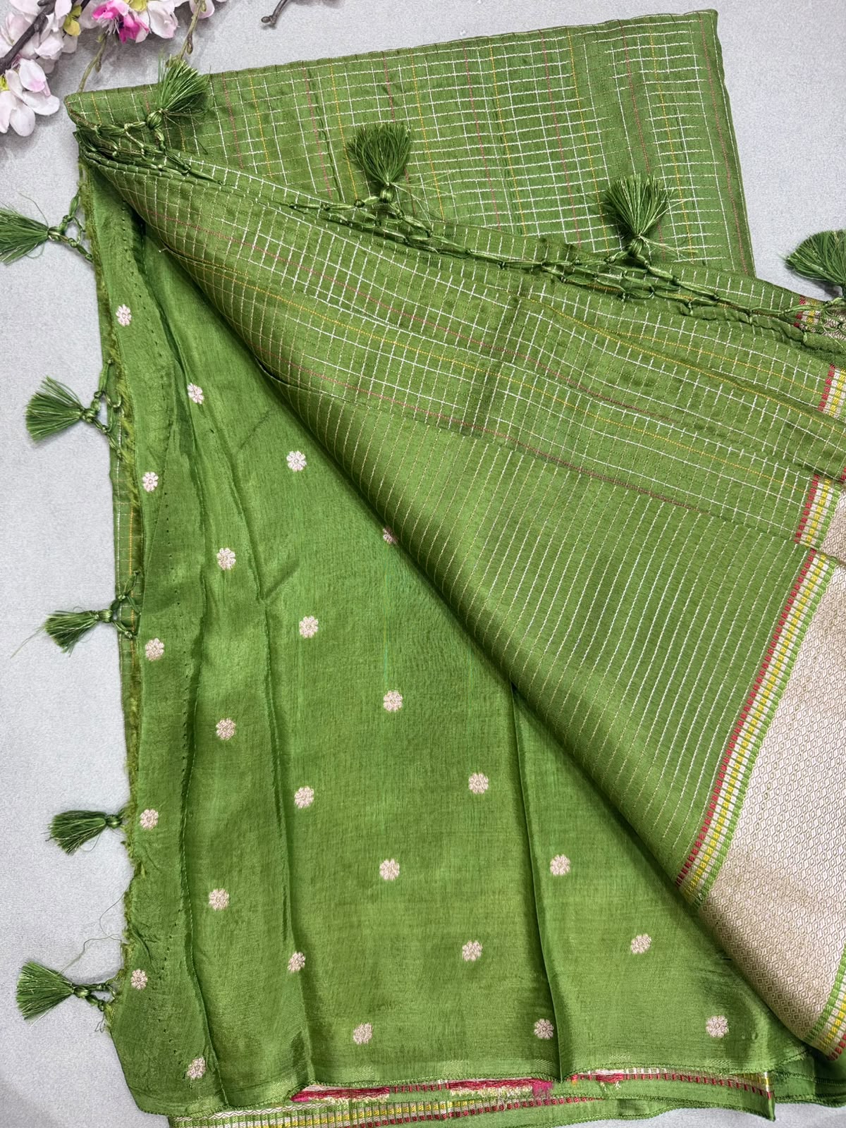 Green Dola Checks Saree 110