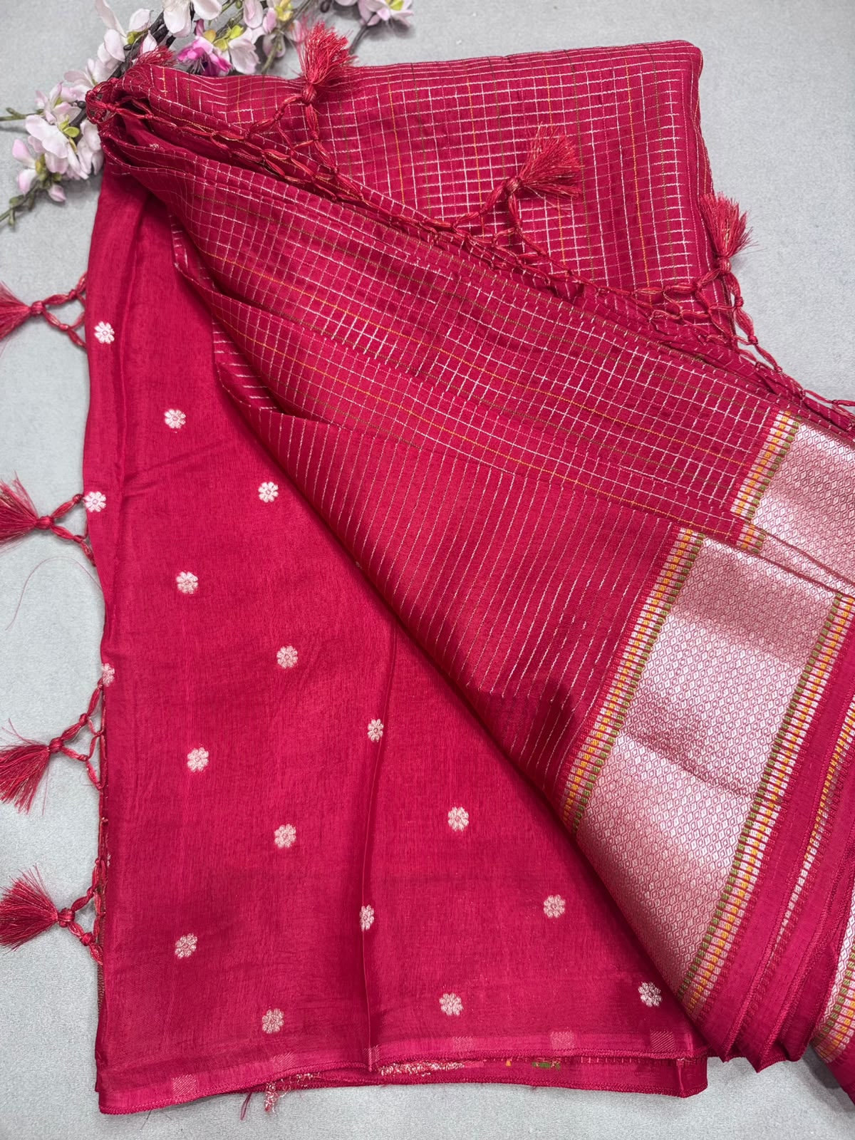 Red Dola Checks Saree 110