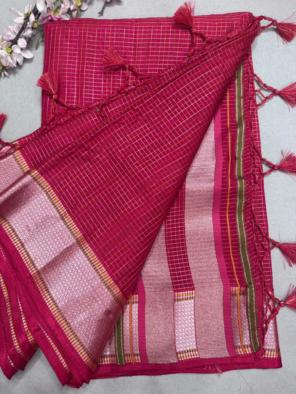 Red Dola Checks Saree 110