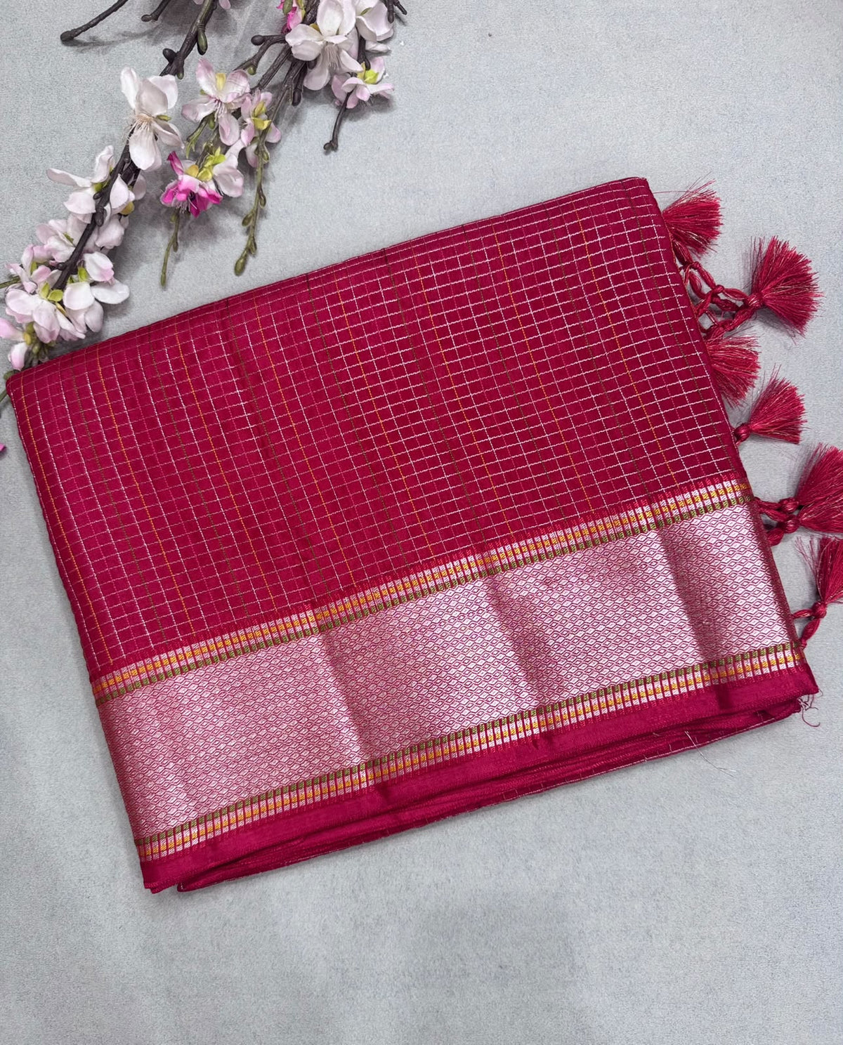 Red Dola Checks Saree 110