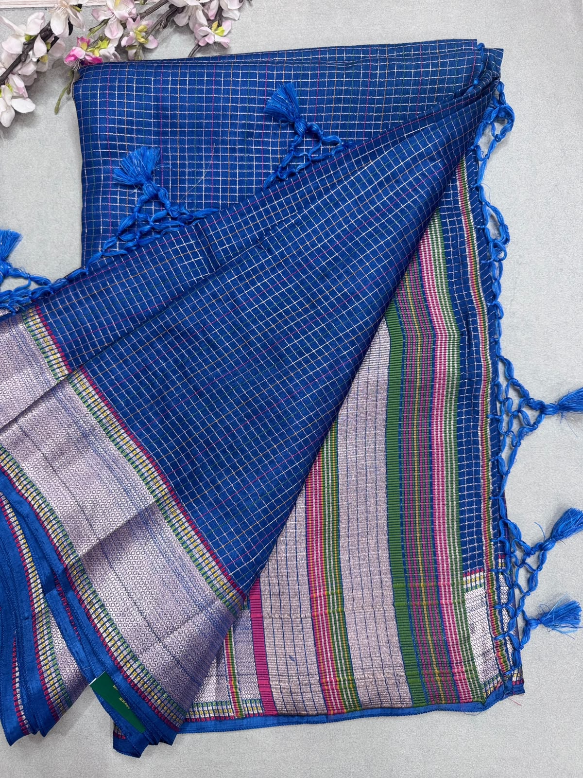 Blue Dola Checks Saree 110