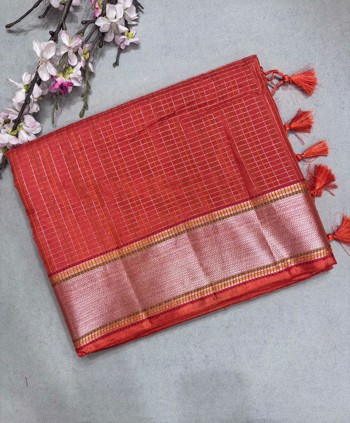 Orange Dola Checks Saree 110