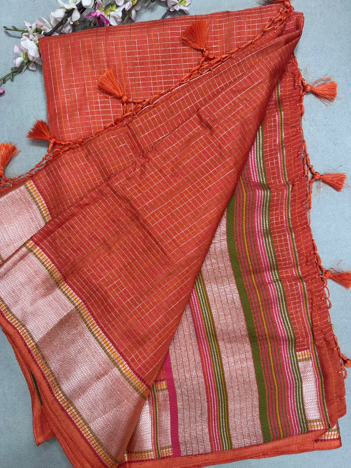 Orange Dola Checks Saree 110