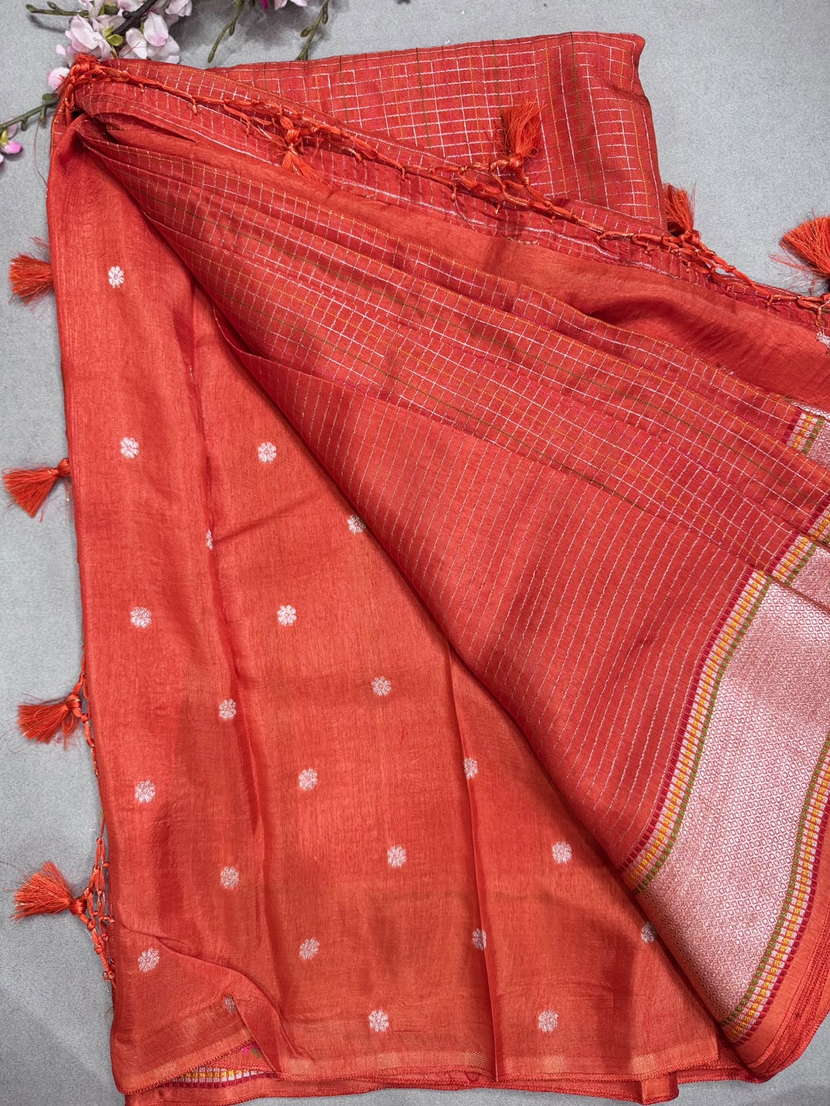 Orange Dola Checks Saree 110