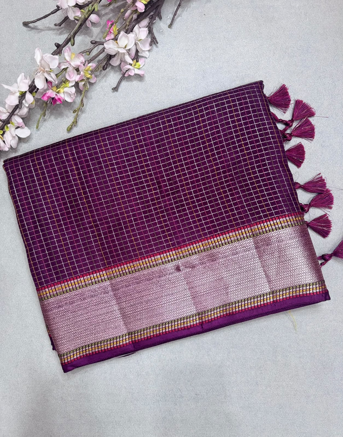 Wine Dola Checks Saree 110