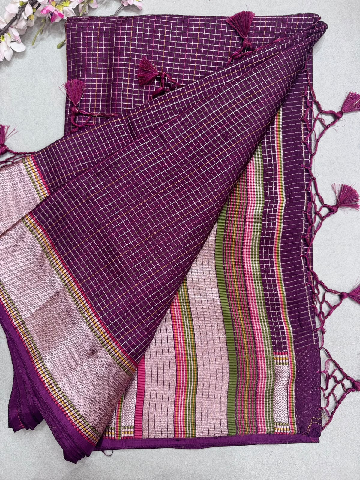 Wine Dola Checks Saree 110