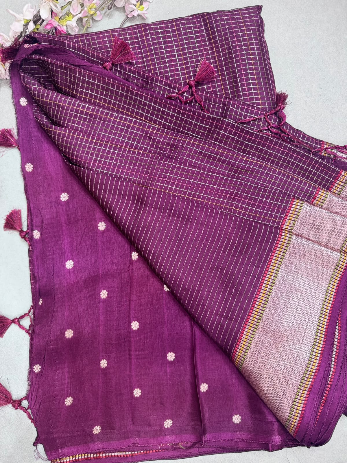 Wine Dola Checks Saree 110