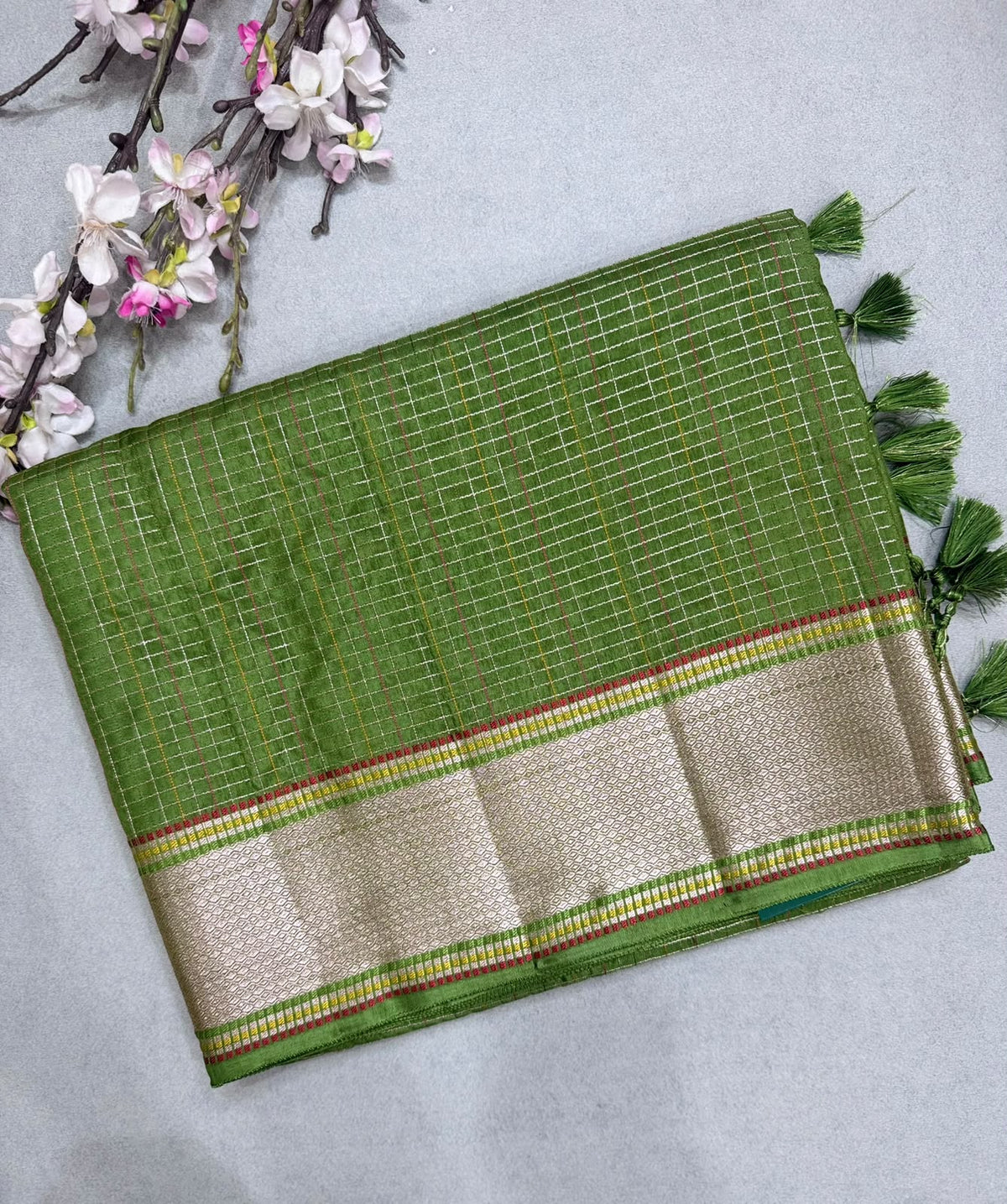 Green Dola Checks Saree 110