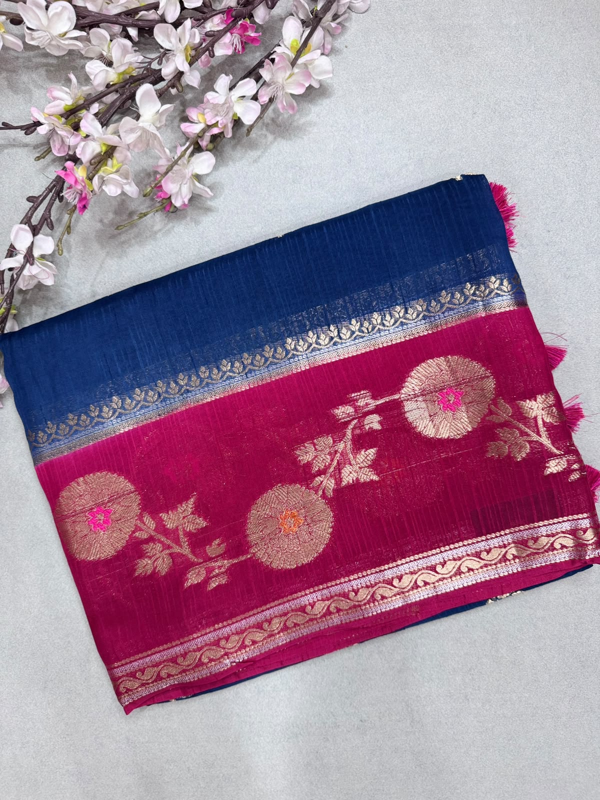 Royal Blue Kota Crepe Meena Border Saree 110