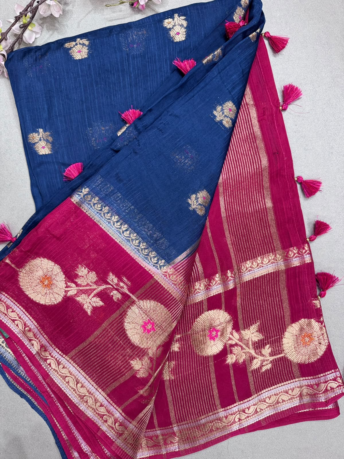 Royal Blue Kota Crepe Meena Border Saree 110