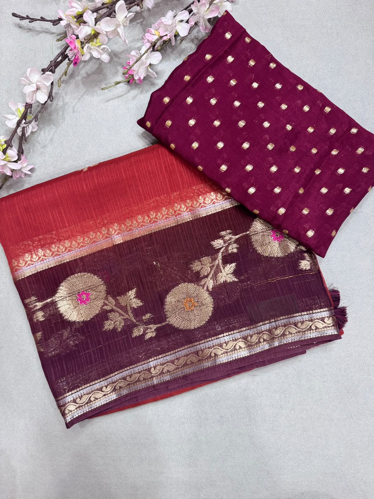 Rust Orange Kota Crepe Meena Border Saree 110