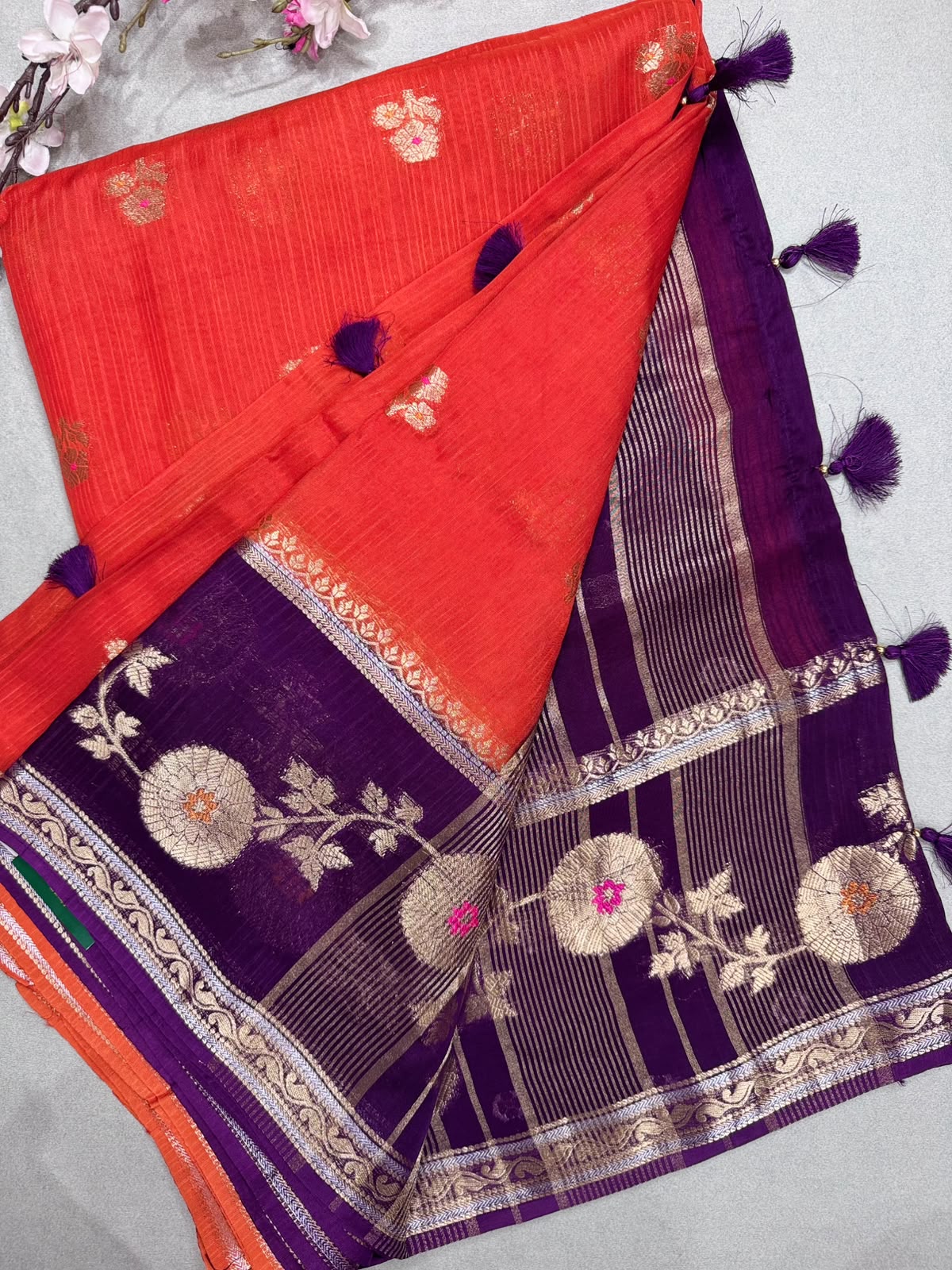 Orange Kota Crepe Meena Border Saree 110