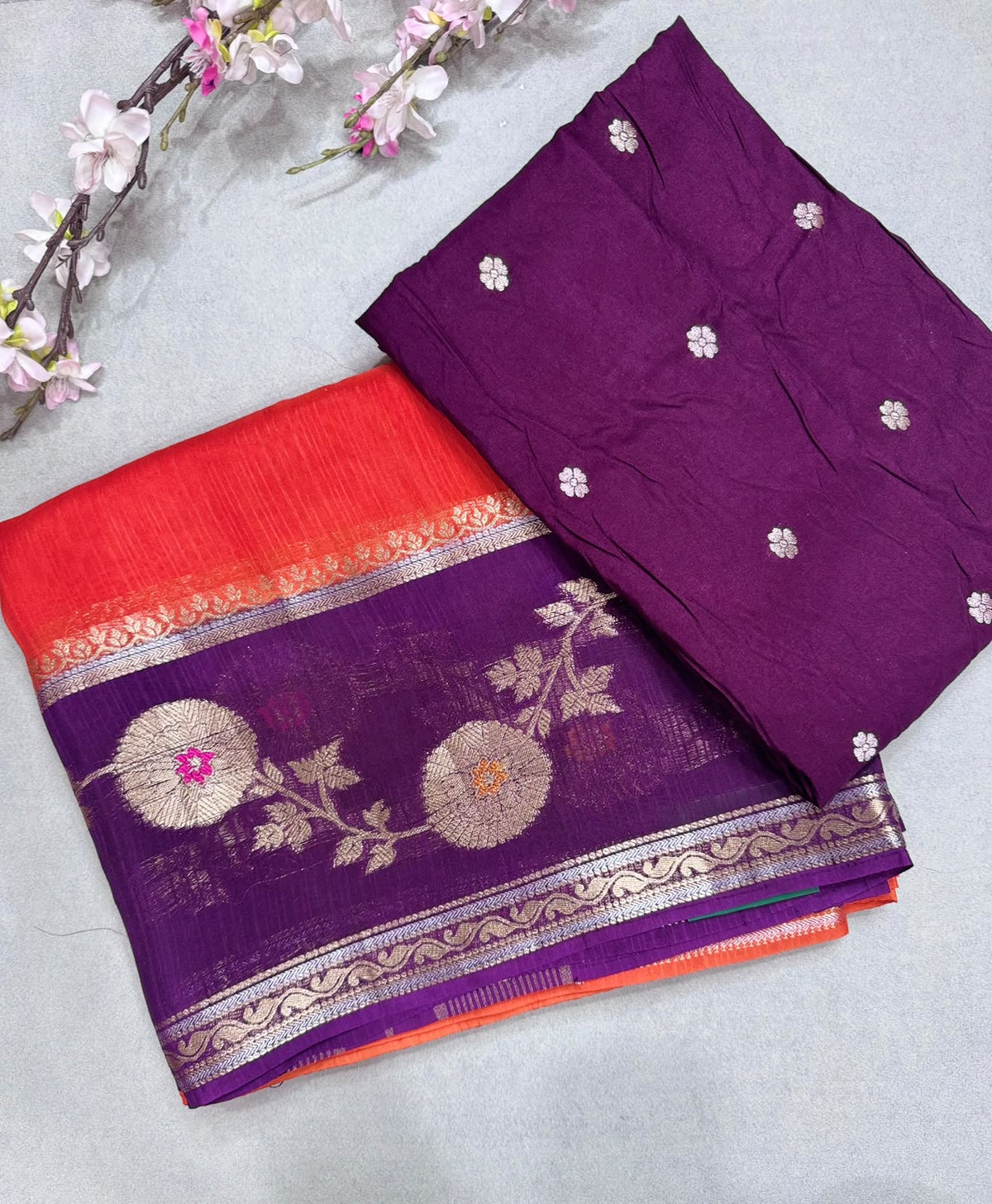 Orange Kota Crepe Meena Border Saree 110