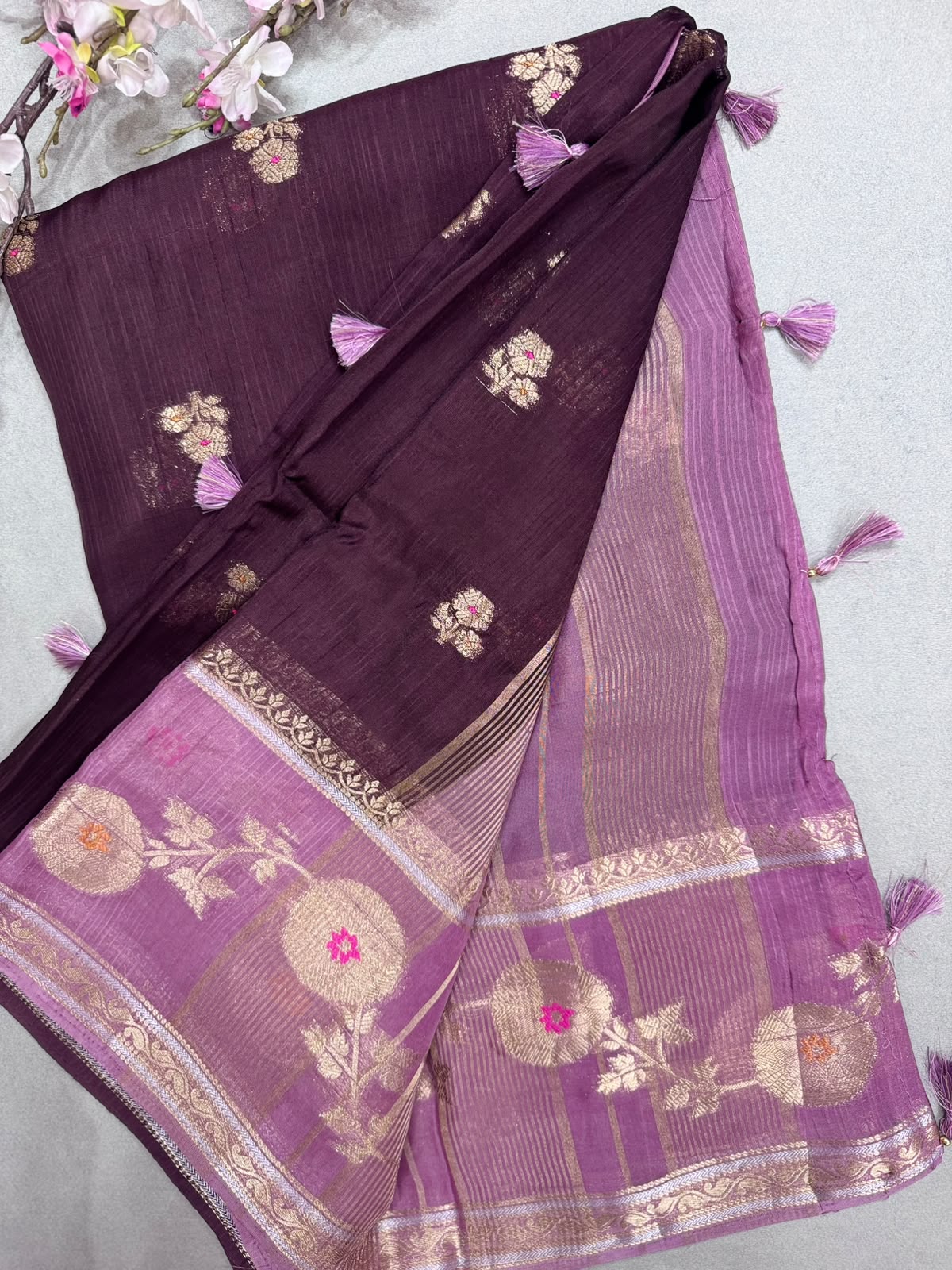 Brown Kota Crepe Meena Border Saree 110