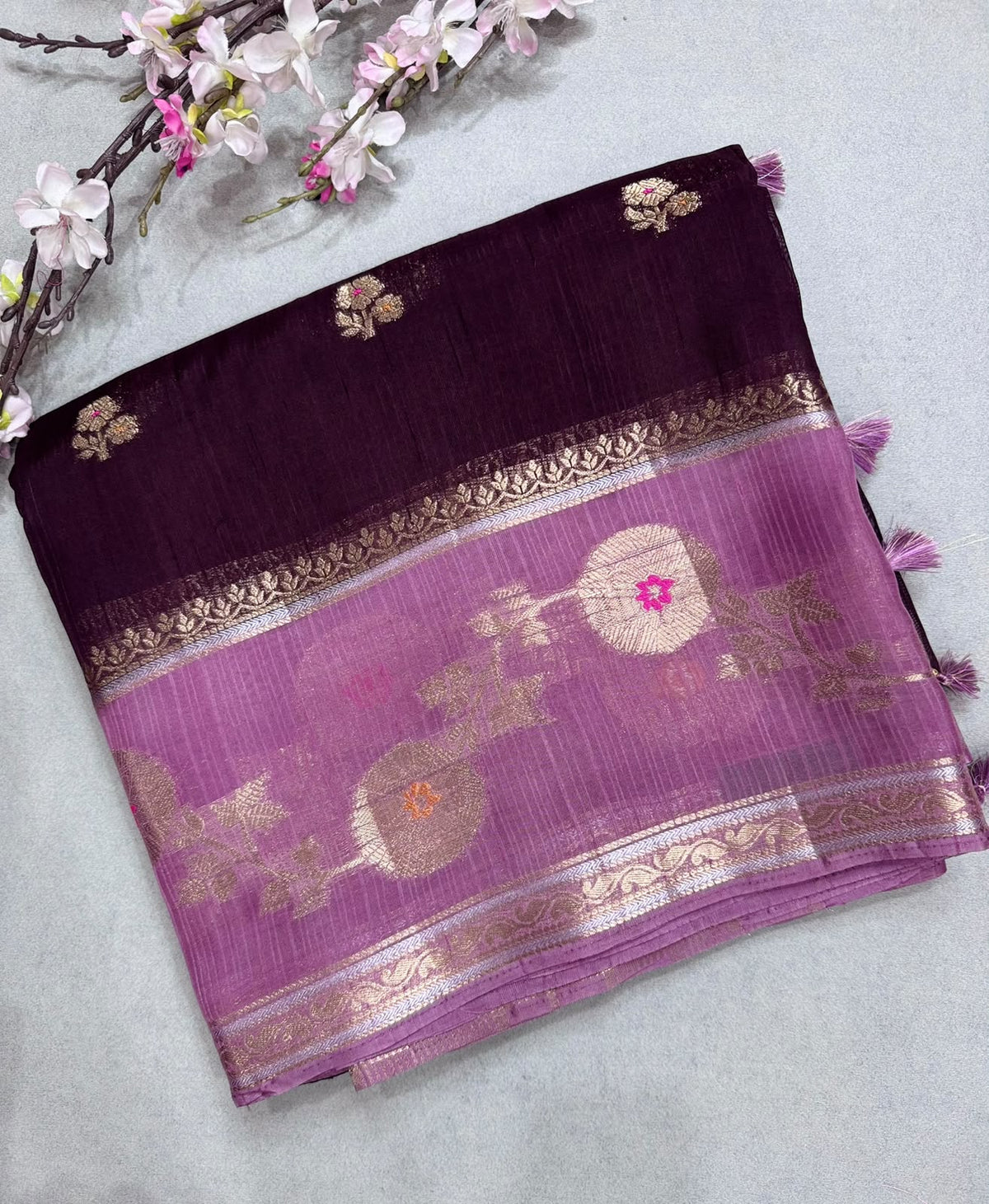 Brown Kota Crepe Meena Border Saree 110