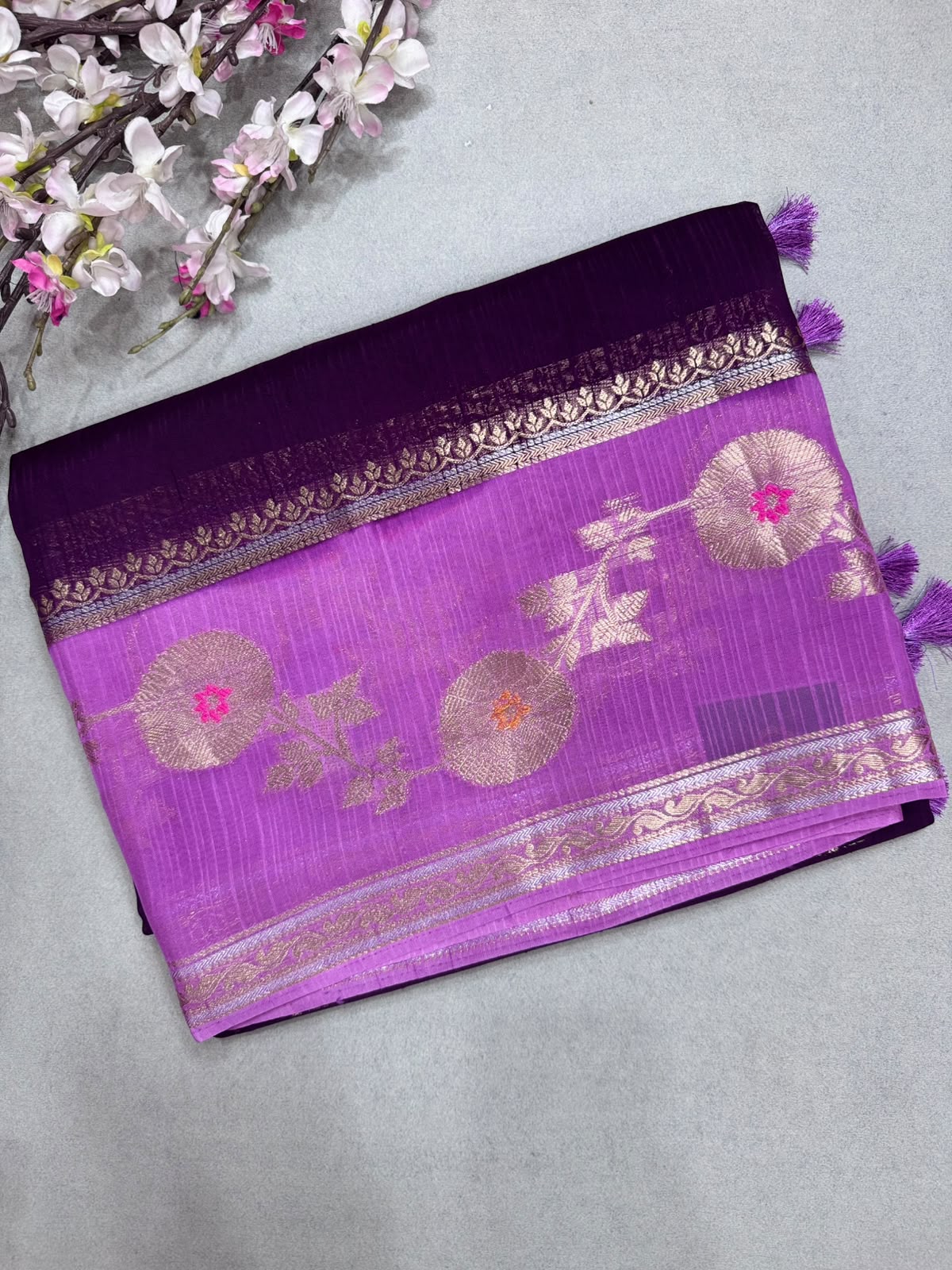 Purple Kota Crepe Meena Border Saree 110