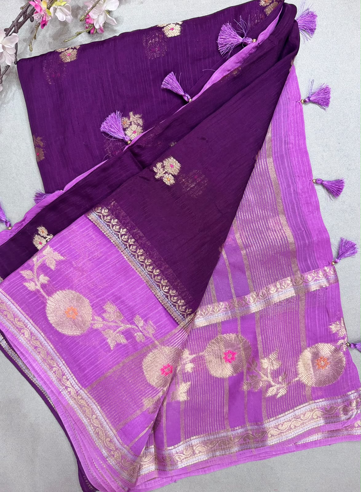 Purple Kota Crepe Meena Border Saree 110
