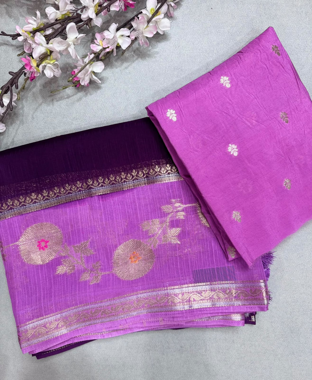 Purple Kota Crepe Meena Border Saree 110