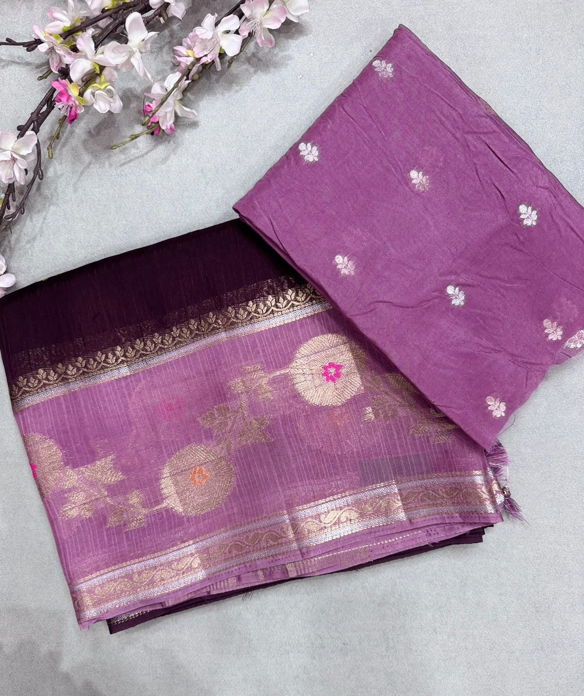 Brown Kota Crepe Meena Border Saree 110