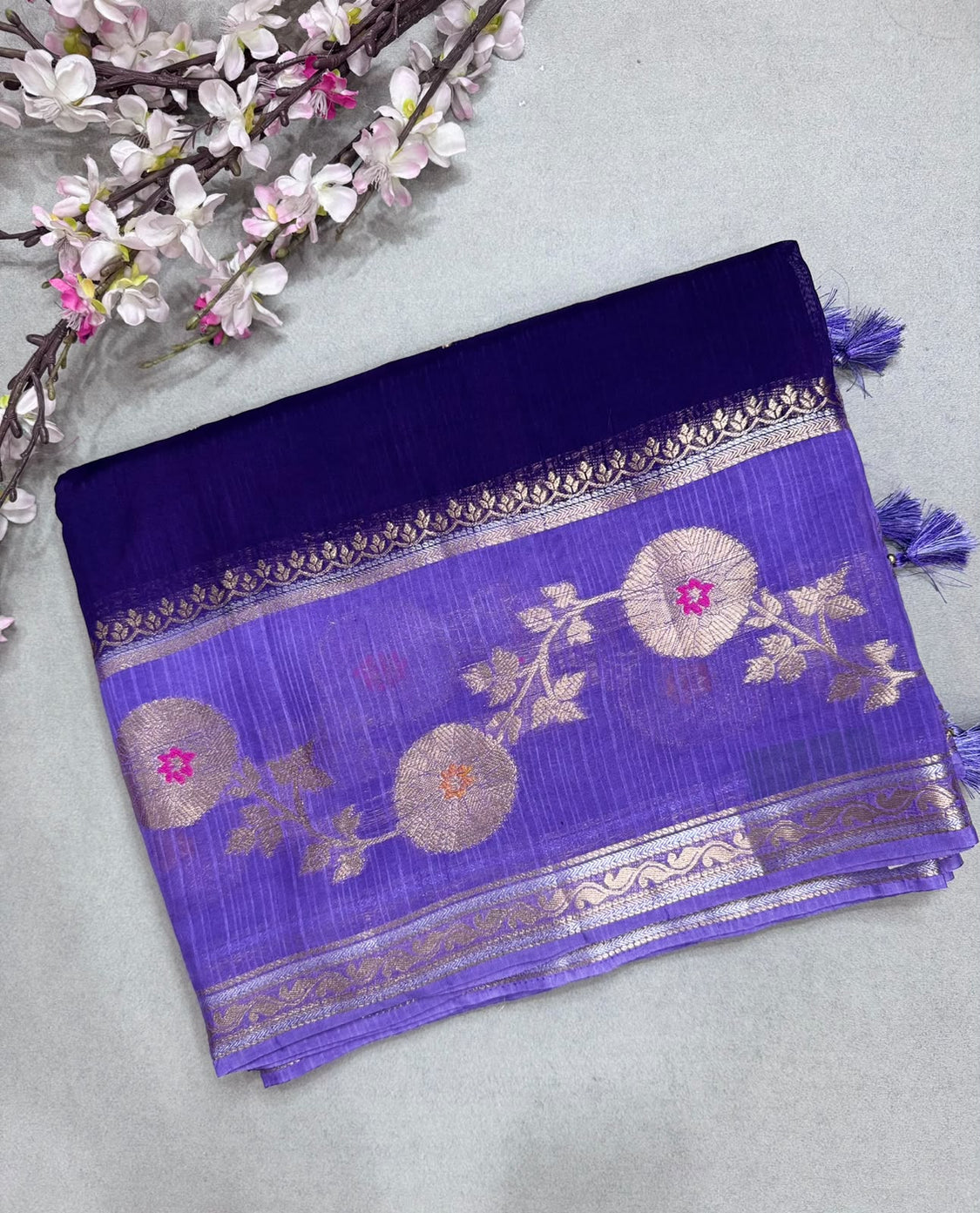 Purple Kota Crepe Meena Border Saree 110