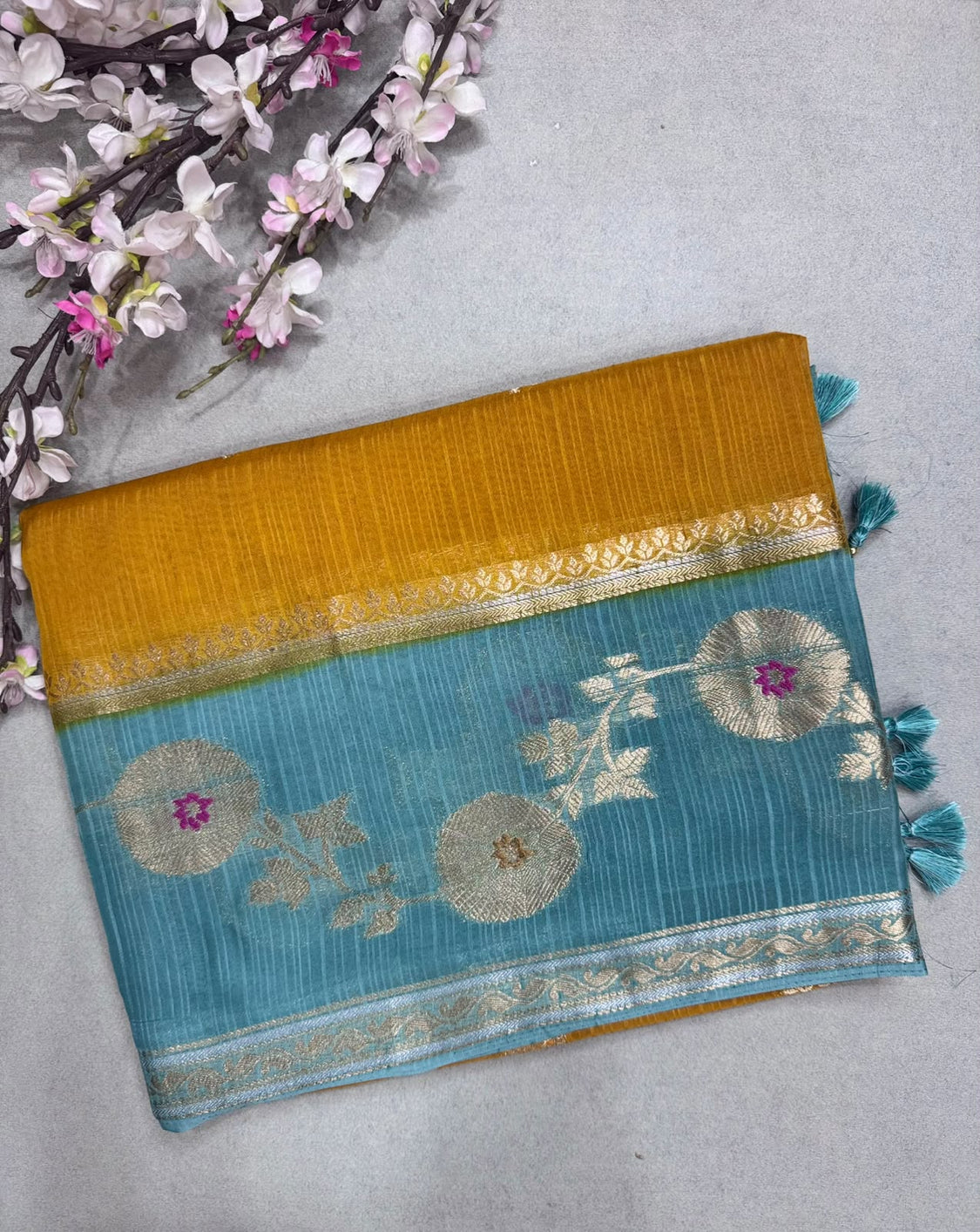 Yellow Kota Crepe Meena Border Saree 110