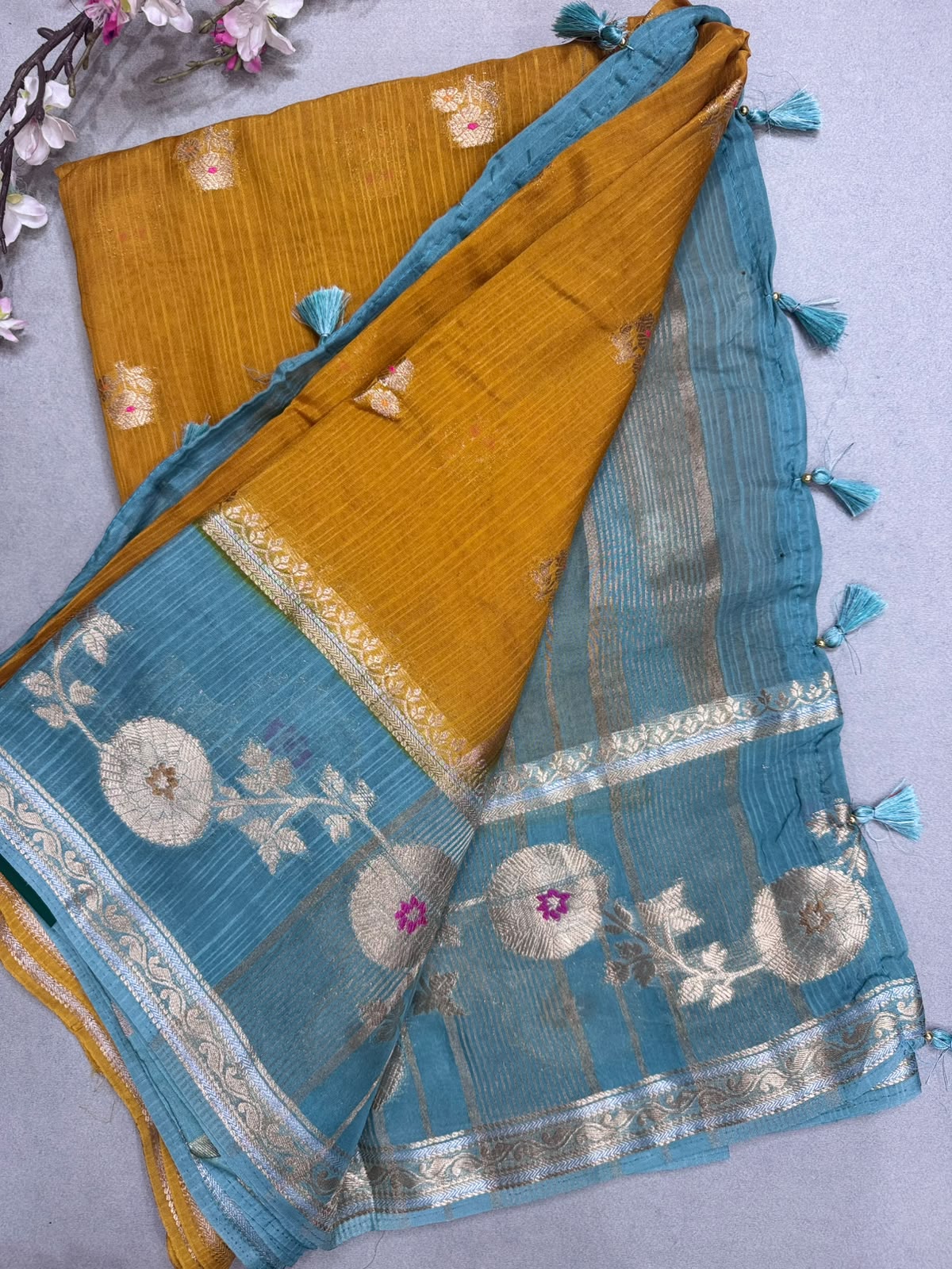 Yellow Kota Crepe Meena Border Saree 110