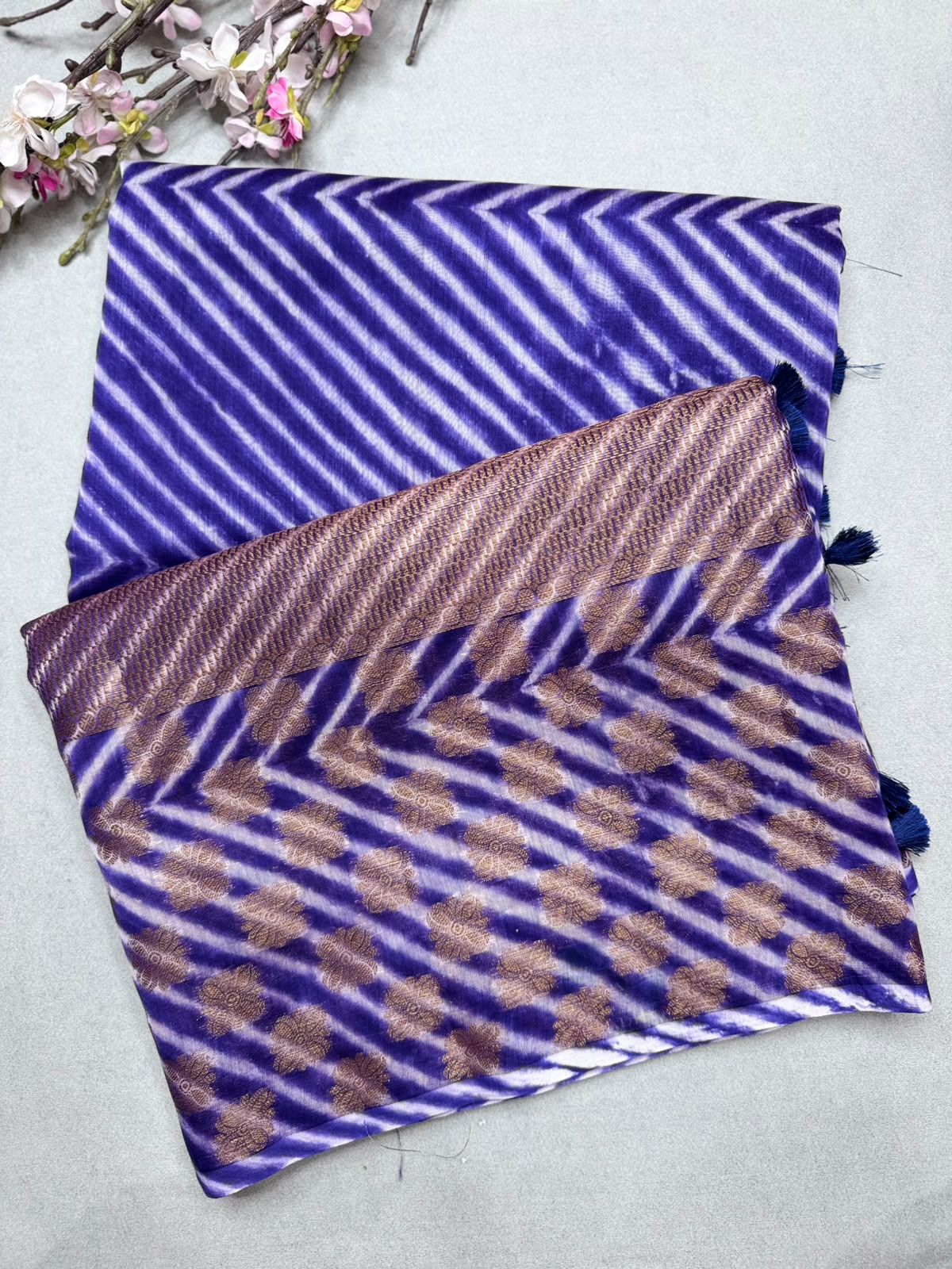 Navy Blue Shibori Semi Tussar Saree 110