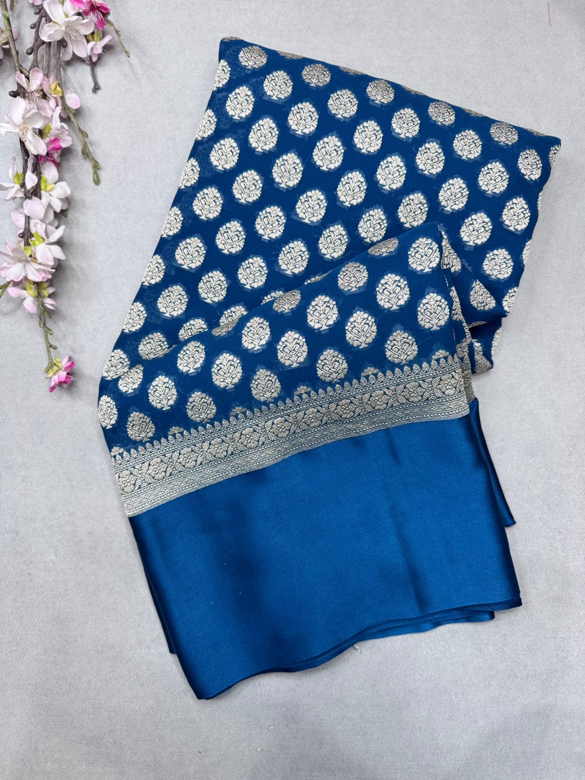 Blue Satin Border Pure Georgette Saree (Swara)