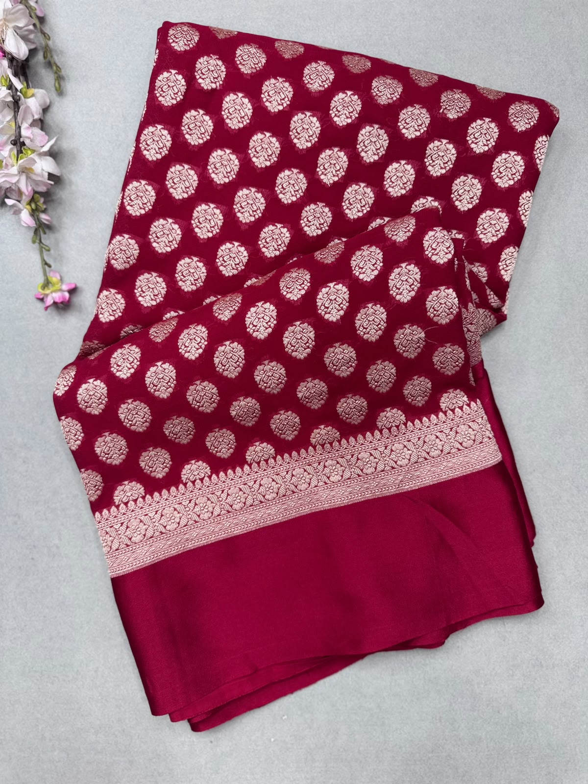 Red Satin Border Pure Georgette Saree (Swara)