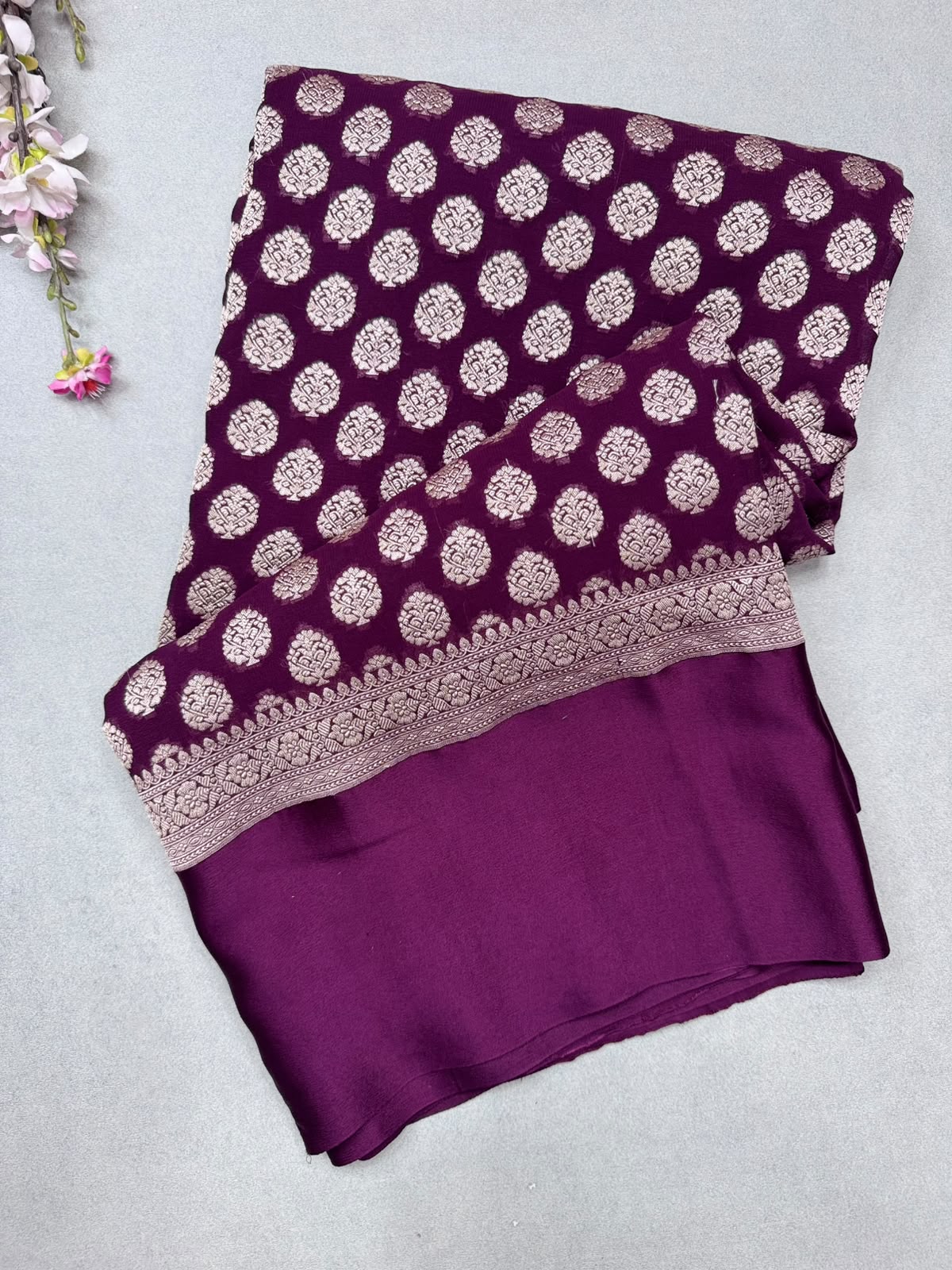 Wine Satin Border Pure Georgette Saree (Swara)