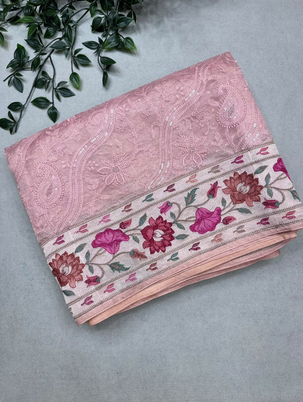 Peach Pure Chikankari Organza Saree (Swara)