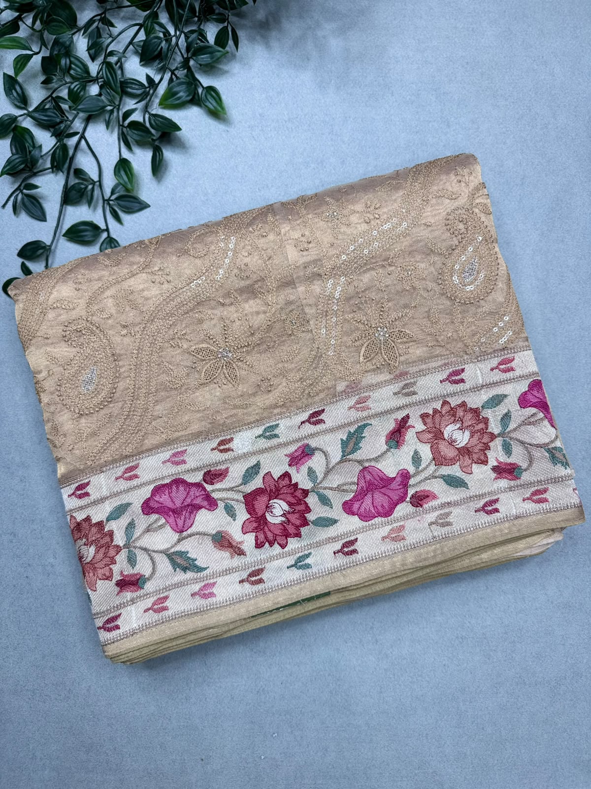 Cream Pure Chikankari Organza Saree (Swara)