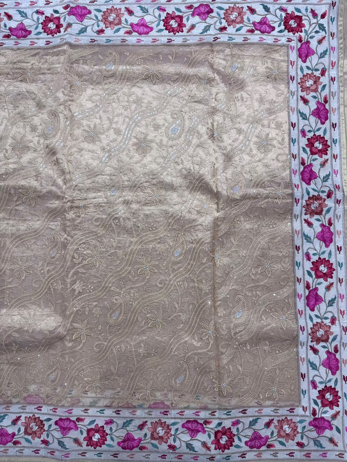 Cream Pure Chikankari Organza Saree (Swara)