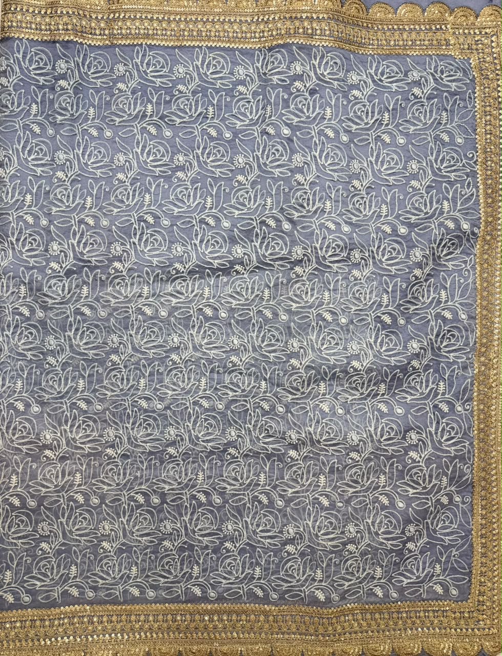 Blue Pure Chikankari Organza Saree (Swara)