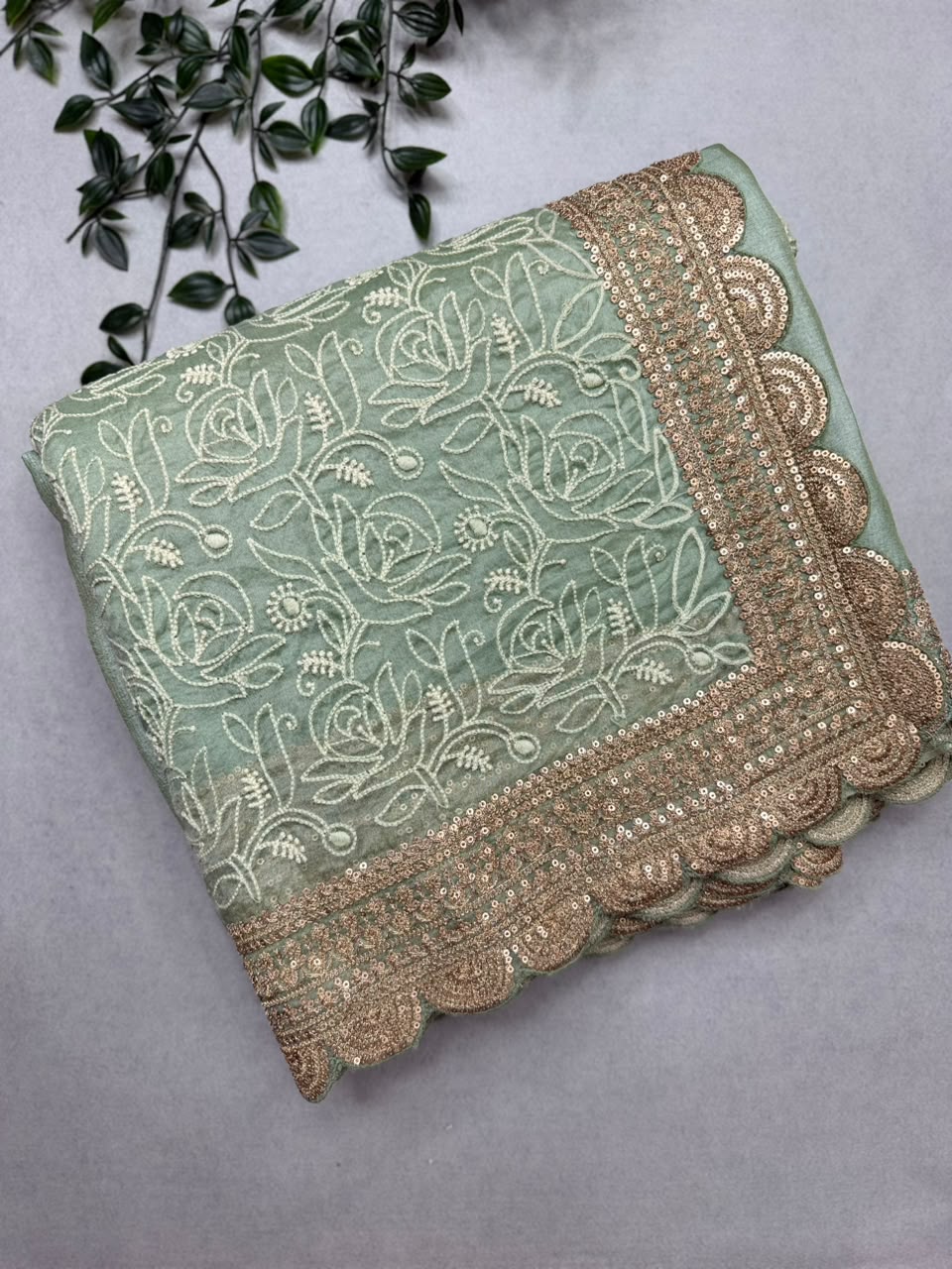 Green Pure Chikankari Organza Saree (Swara)