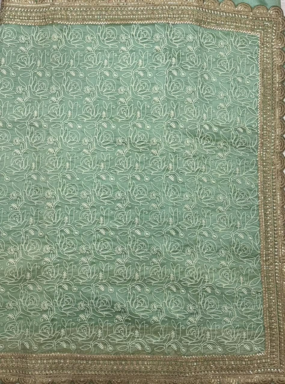Green Pure Chikankari Organza Saree (Swara)