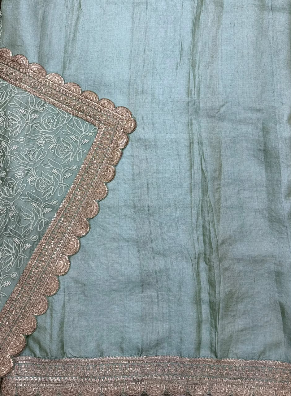 Green Pure Chikankari Organza Saree (Swara)